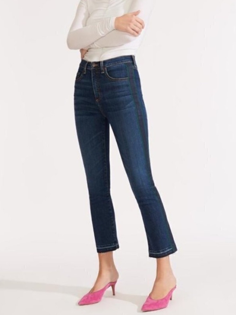 VERONICA BEARD Carly Kick Flare Jeans Size 29 / 8 High Rise Blue Green Stripe